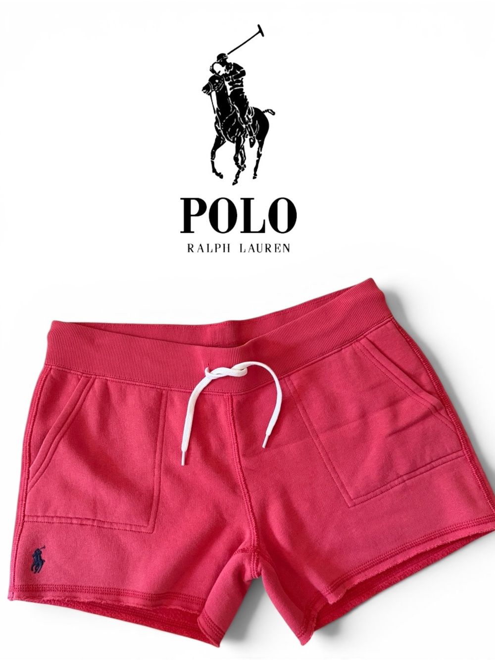 Polo Ralph Lauren Women Coral Drawstring Sweat Shorts Pony Logo Size S